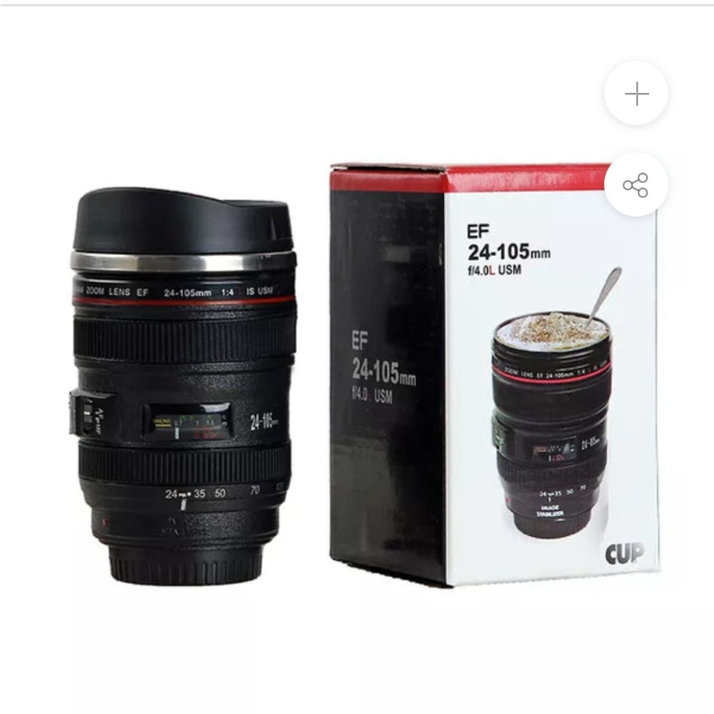 Stainless Steel Camera EF24-105mm Travel Coffee Lens Mug Black - Picture 1 of 6